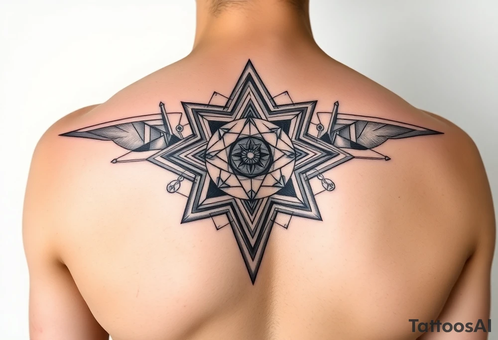 Make me a shoulder and arm piece  feminine sacred geometry piece the gift of feeling of feminine divine make the peace truly bold and three dimensional make it pop out and dynamic you truly unique make the image not on skin but as a drawn image that goes on the shoulder and covers the arm down to the elbow tattoo idea