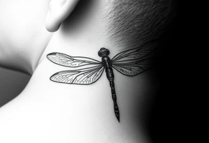 powerful, simple, and amazing dragonfly behind my ear tattoo that represents change, freedom and fresh start tattoo idea