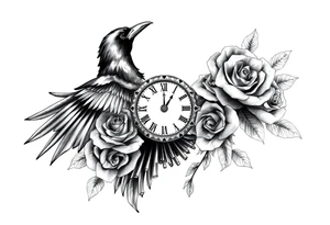 raven,roses,clock. tattoo idea