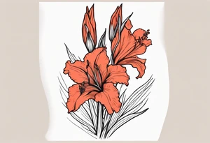 a narrow coral-colored gladiolus tattoo idea