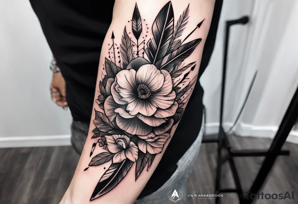 five Indian arrows going through a single rose on a forearm tattoo idea five Indian arrows going through a single rose on a forearm tattoo idea