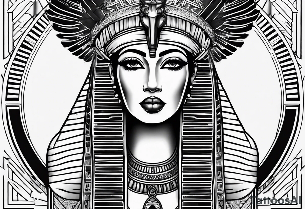 black and white Egyptian goddess Isis tattoo idea