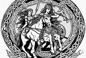 Celtic style Boudica in front on chariot tattoo idea