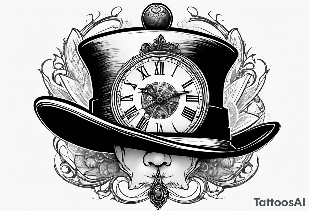 Mad hatter hat on pocket watch tattoo idea