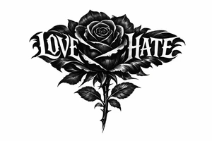 Single rose, petals morphing into bold love and hate lettering. tattoo idea
