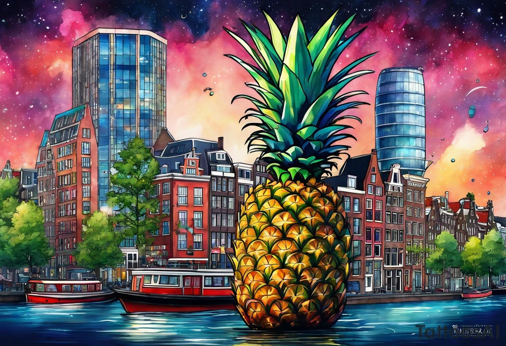 Wildlife in Amsterdam, Amsterdam buildings, Amsterdam canal, pineapples, pineapple trees, space, galaxy, galaxy colours tattoo idea