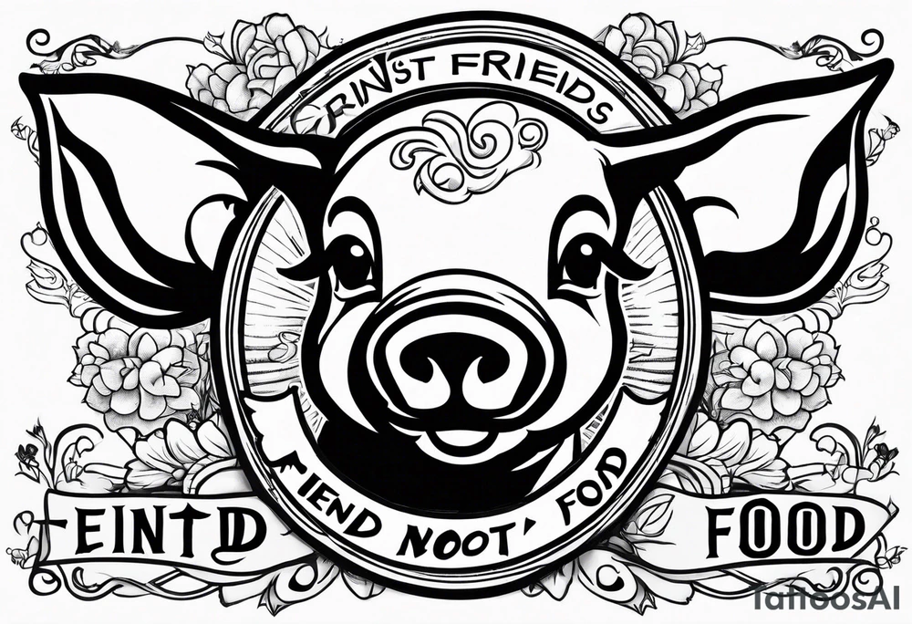 cute piglet with text 'friends not food' tattoo idea
