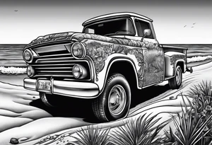 Beach theme, classic truck,  bikini girl tattoo idea
