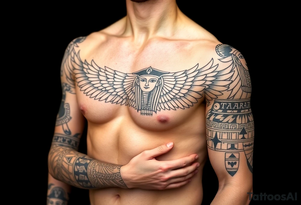 Egyptian theme . Add more elements. I have Egyptian symbols also so I want to connect them tattoo idea