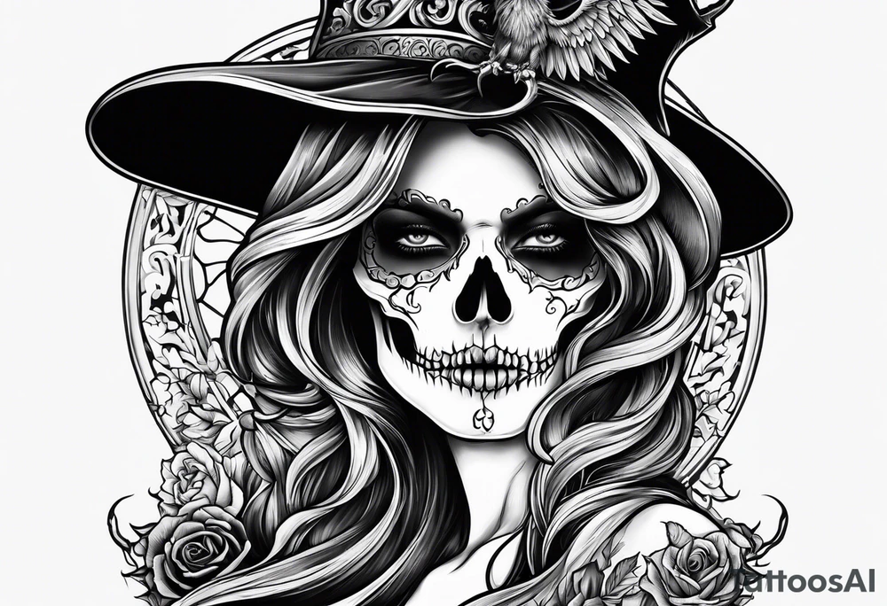 lady skeleton grim reaper devil tattoo idea