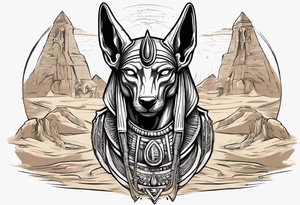Egyptian god Anubis' head in desert with a cobra tattoo idea