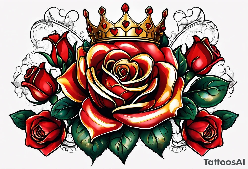 the red rose queen's golden crown with a heart tattoo idea