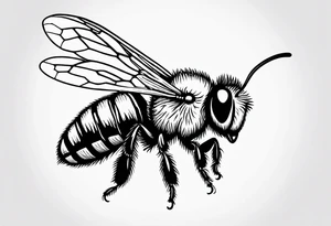 flying bee flying, side view, "10X" text below it, flying bee, bee in flight tattoo idea