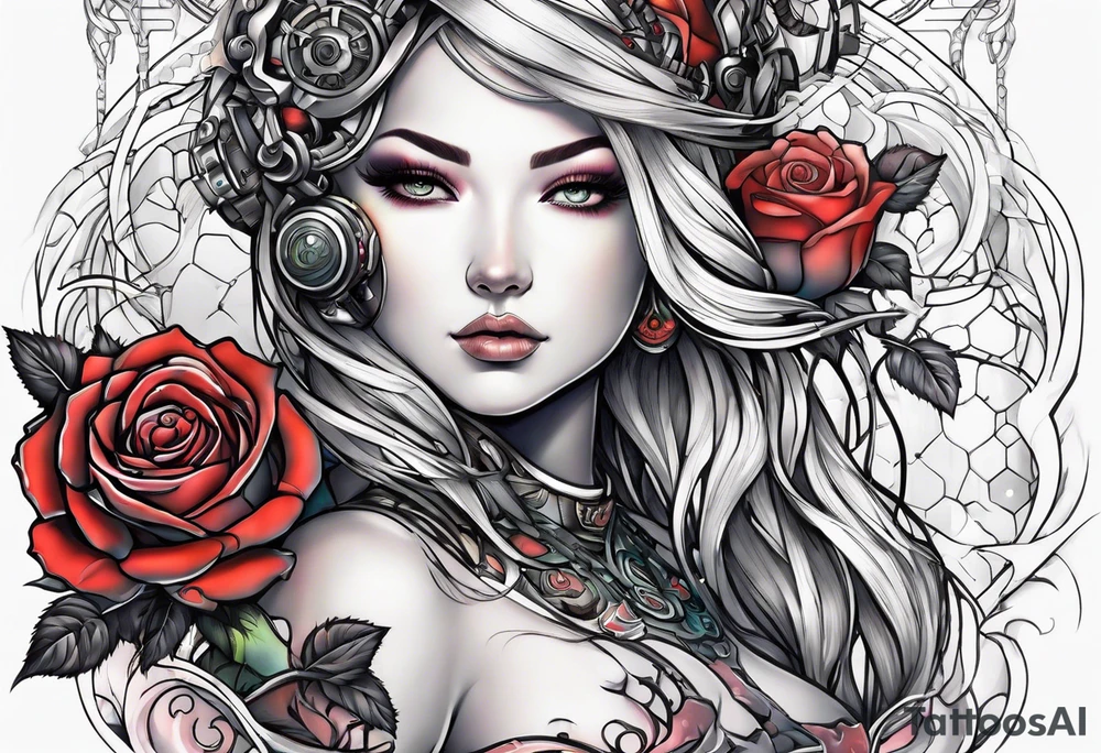 Blend roses and circuitry arm tattoo tattoo idea