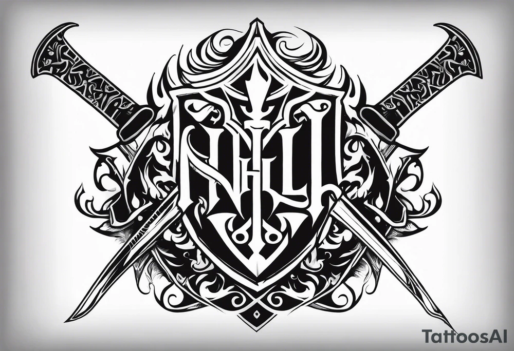 Valhalla shield sword axe fire tattoo idea