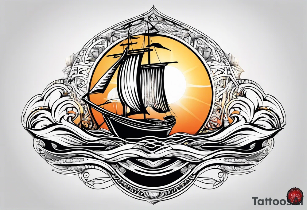 boat, sun, earth tattoo idea