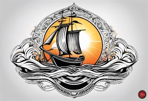 boat, sun, earth tattoo idea