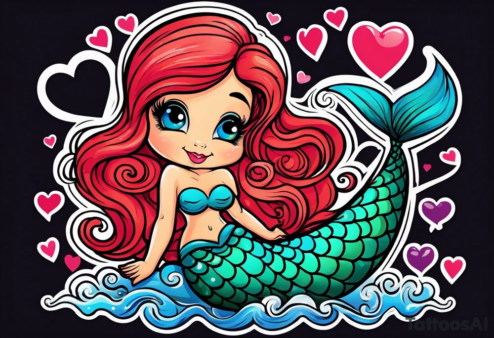 A cute Mermaid with hearts. tattoo idea