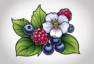 wildlower tattoo with 2 violets as the focal point.  1 small blueberry and 1 small raspberry tattoo idea