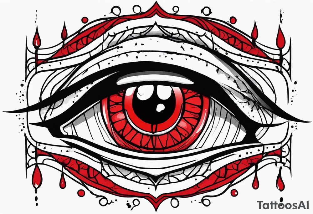 Bleeding tear overdraining to down from one red symmetrical
eye tattoo design tattoo idea