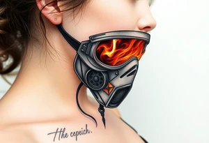 A detailed breathing mask with fire reflecting in the visor tattoo idea