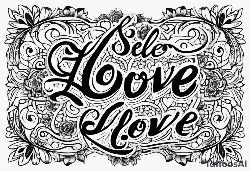 Small tattoo of a quote about self love in cursive tattoo idea