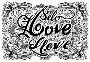 Small tattoo of a quote about self love in cursive tattoo idea