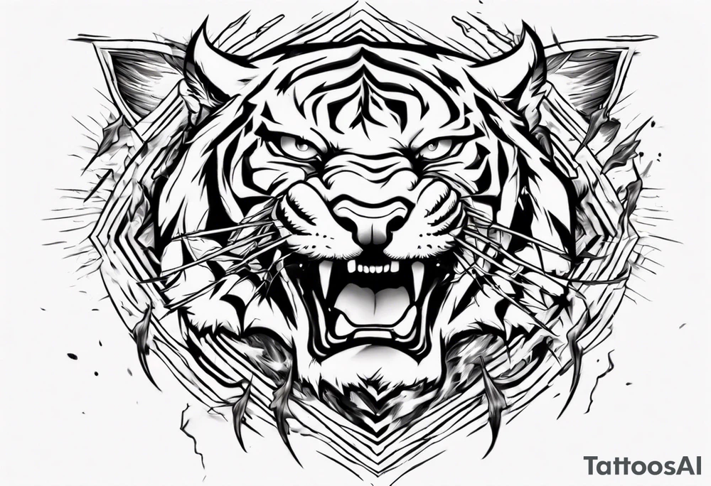 Tiger design with lightning and the sun for a forearm sleeve tattoo idea