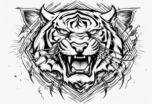 Tiger design with lightning and the sun for a forearm sleeve tattoo idea