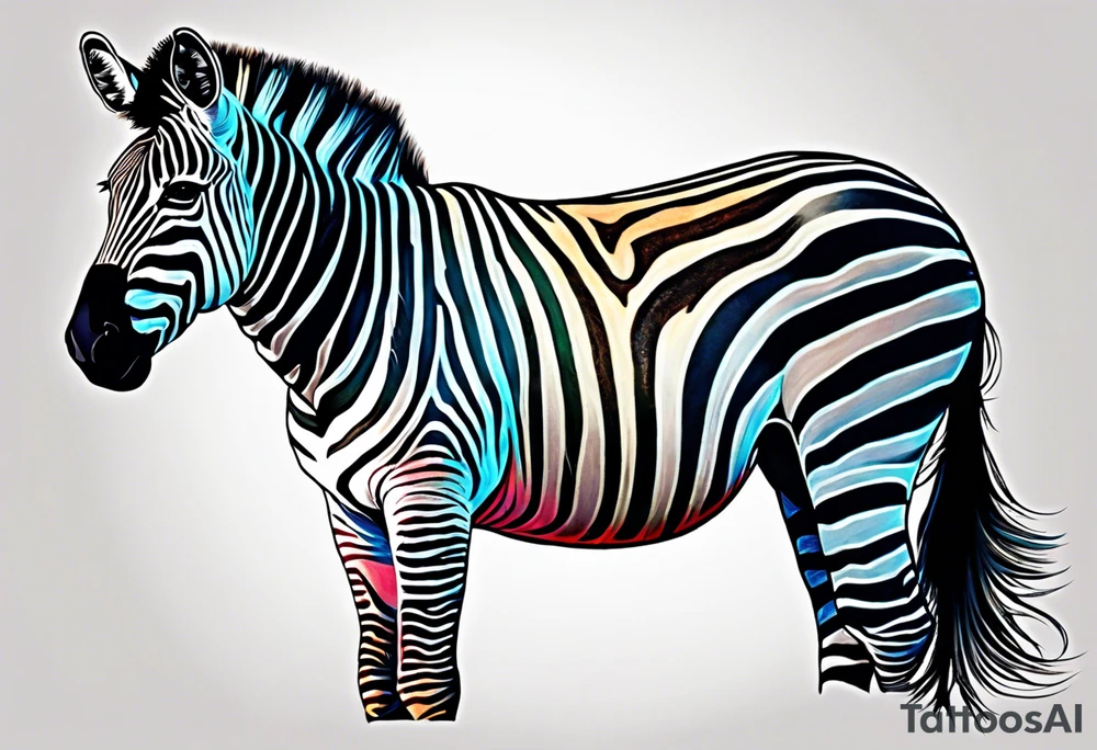 Portrait of a zebra wearing regal clothing, vintage looking, but its main is coloured brightly the same as autism awareness tattoo idea