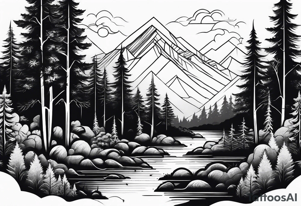 forest along the edges where the fires below and in the distance tattoo idea