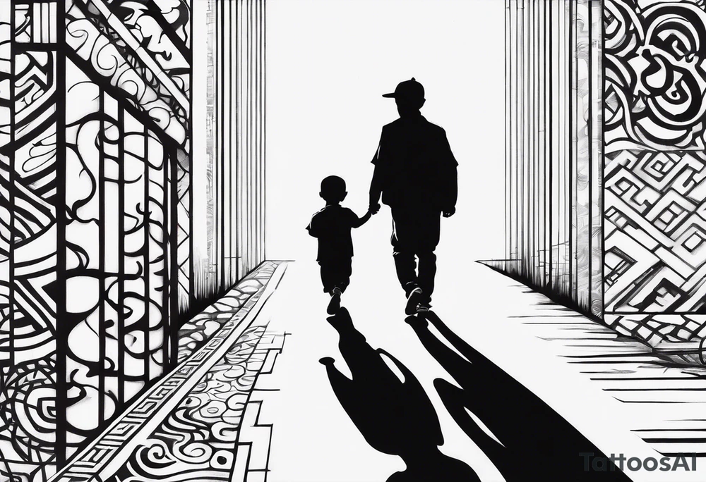 Child walking next to dad shadow of the dad is a cross tattoo idea