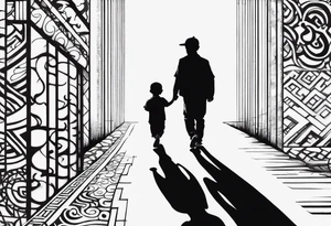 Child walking next to dad shadow of the dad is a cross tattoo idea