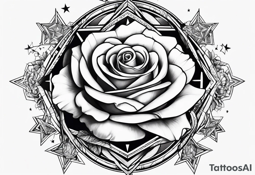 Tesseract with a rose and stars tattoo idea