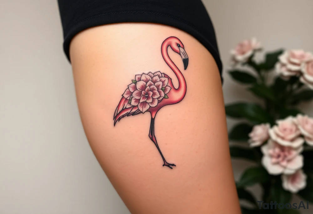 Flamingo made of hydrangea tattoo idea