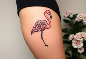 Flamingo made of hydrangea tattoo idea