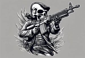 revolutionary war skull faced
 sodier running with a machine gun "liberty or death", liberty bell tattoo idea