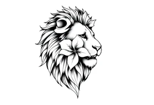 Lion with jasmine flower around it tattoo idea