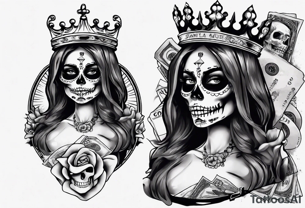 santa la muerta with money and crown
on the card tattoo idea