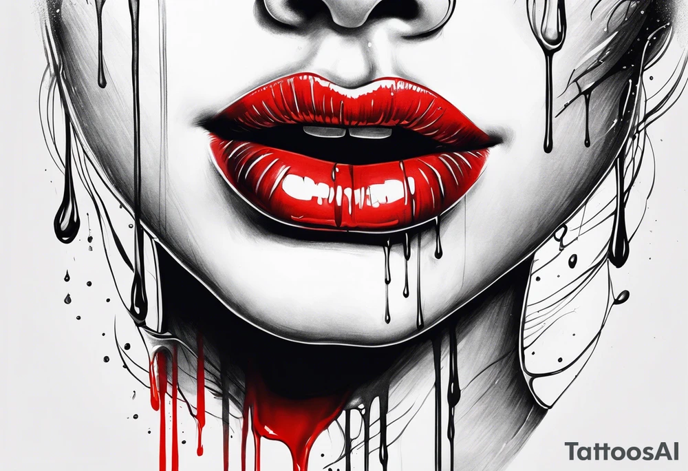 red lips dripping wet tattoo idea