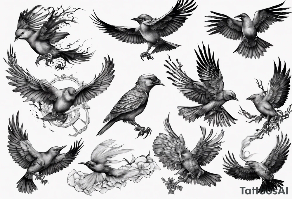 higly detailed bird breaking free tattoo idea