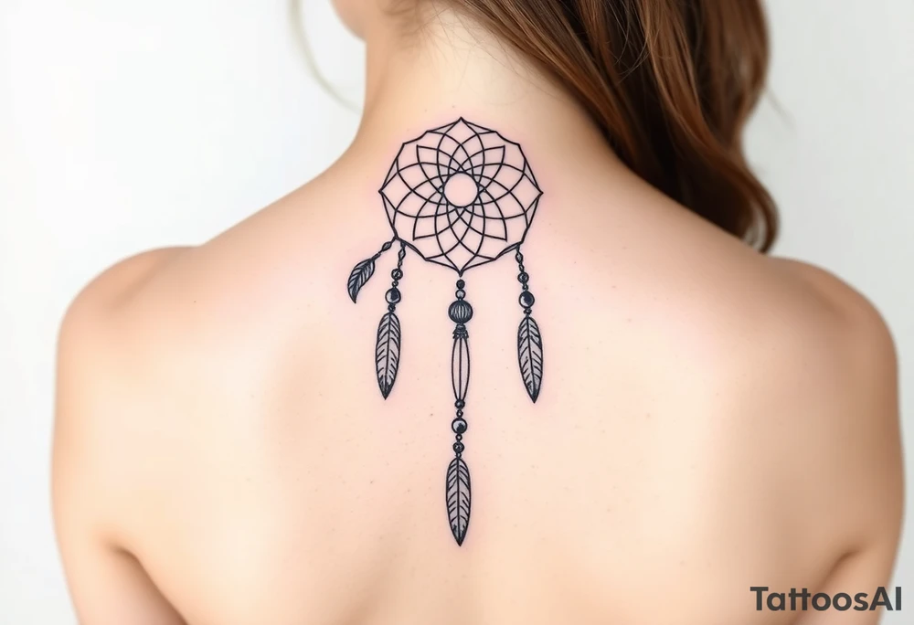 native dreamcatcher with flowing feathers and sacred beads tattoo idea