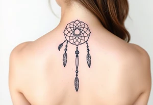 native dreamcatcher with flowing feathers and sacred beads tattoo idea