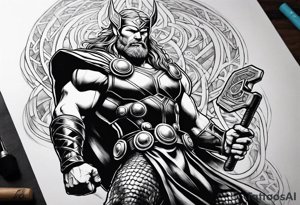 Thor mit Hammer in der Hand tattoo idea