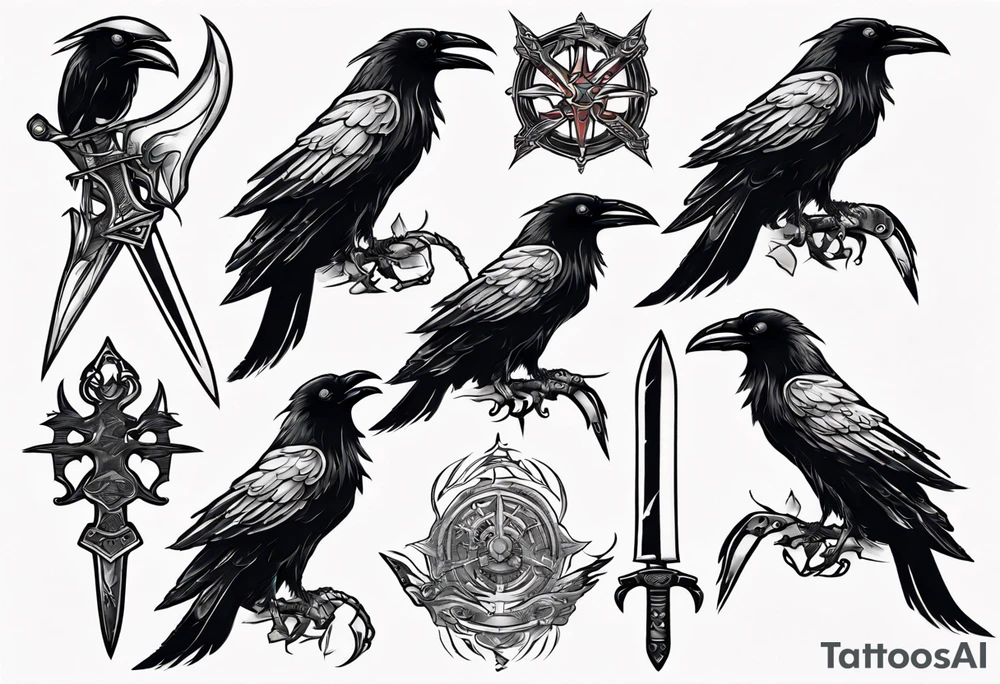 Angry raven with a dagger tattoo idea