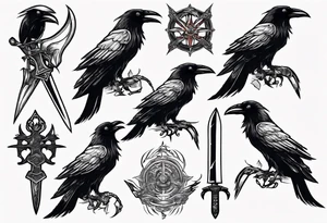 Angry raven with a dagger tattoo idea