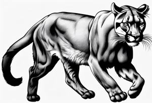 A black vicious pumas walking, but looking to the side tattoo idea