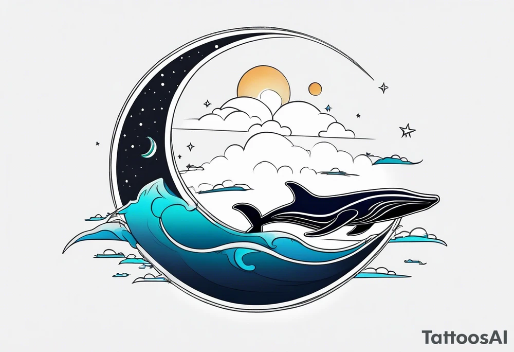 Whale jumping over a crescent moom tattoo idea