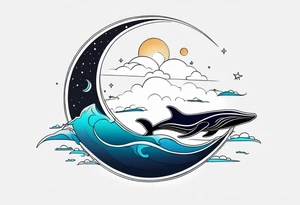 Whale jumping over a crescent moom tattoo idea