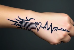 A barcode where one of the lines transitions into a heartbeat monitor pattern, symbolizing love that keeps beating strong tattoo idea